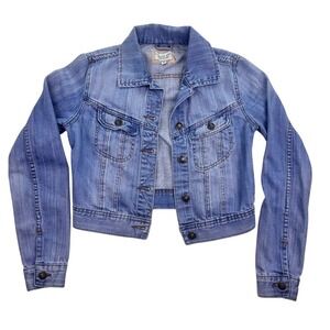 I Love H81 Cropped Denim Jacket Light Wash Button Front S/P Excellent